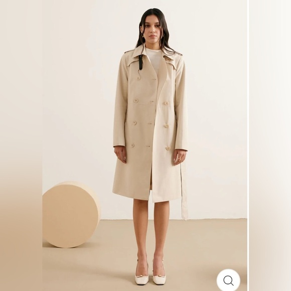 Danier Jackets & Blazers - Danier Bretta trench coat long beige cream leather belt double breasted XXS